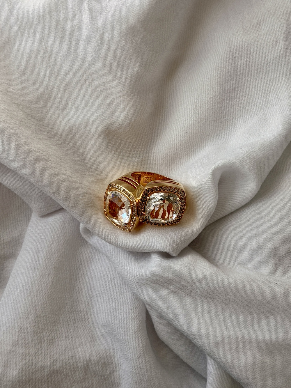 Glittering Duo Crystal & Zirconia 18k Gold Plated Ring